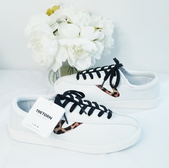 NWT Tretorn Nylite Plus Sneakers Leather Upper White with Animal Print Details - Picture 1 of 16